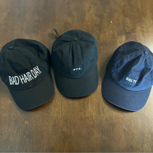 Accessories - Graphic Hats Ball Caps Lot of Three Salty, Bad Hair Day, Bye Trendy